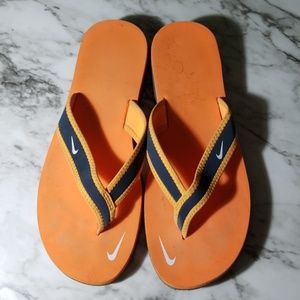 Nike Flip Flops Orange and Navy Size 7